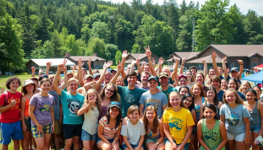 Grupo de participantes celebrando al final del campamento de verano Camp New York