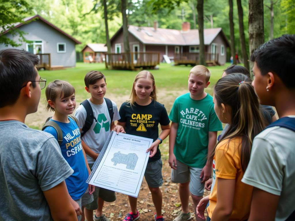 Monitor explicando normas de seguridad en campamentos de verano Camp New York