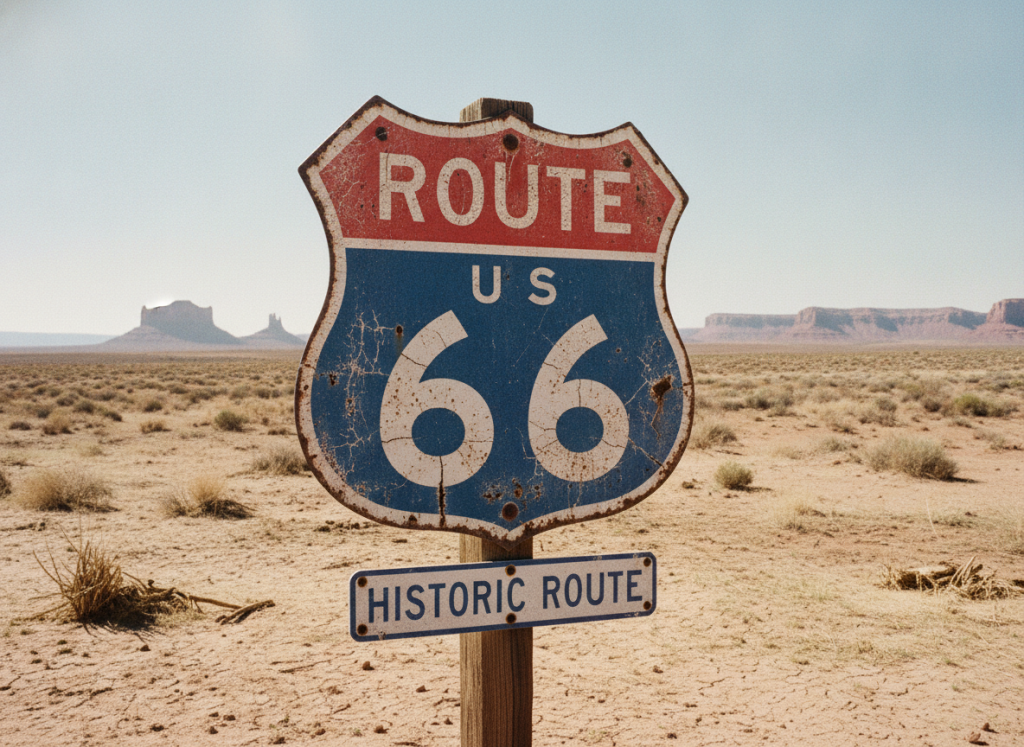 Cartel vintage de la Ruta 66 histórico