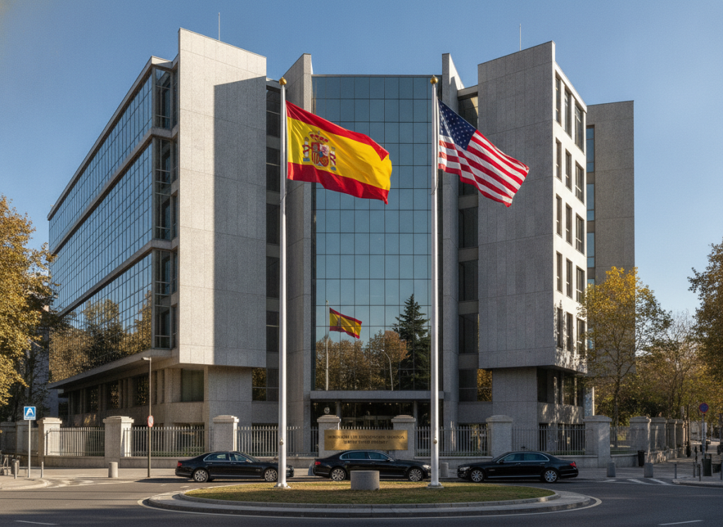 Exterior embajada Estados Unidos en Madrid para entrevista visa J-1