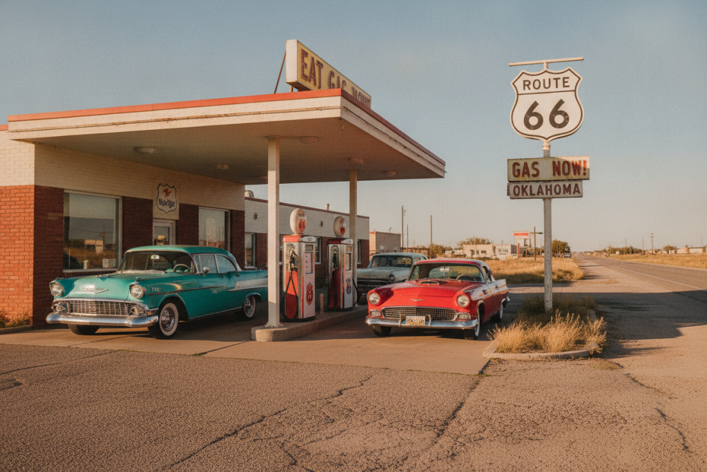 Gasolinera vintage en Oklahoma en la Ruta 66