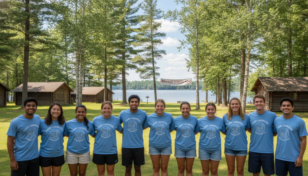 Grupo diverso de monitores internacionales de campamentos de verano