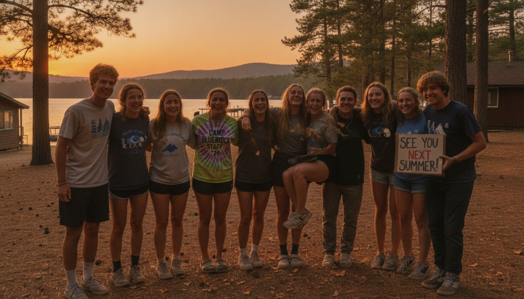 Monitores felices al final del verano en campamento de USA